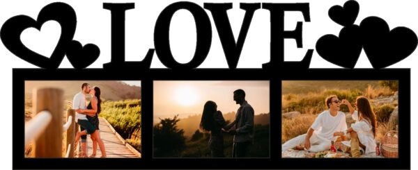 SSDECO.es | Marco de Fotos Personalizado LOVE, Cuadro Decorativo con 3 Fotos, Regalo Romántico para San Valentín (Negro)
